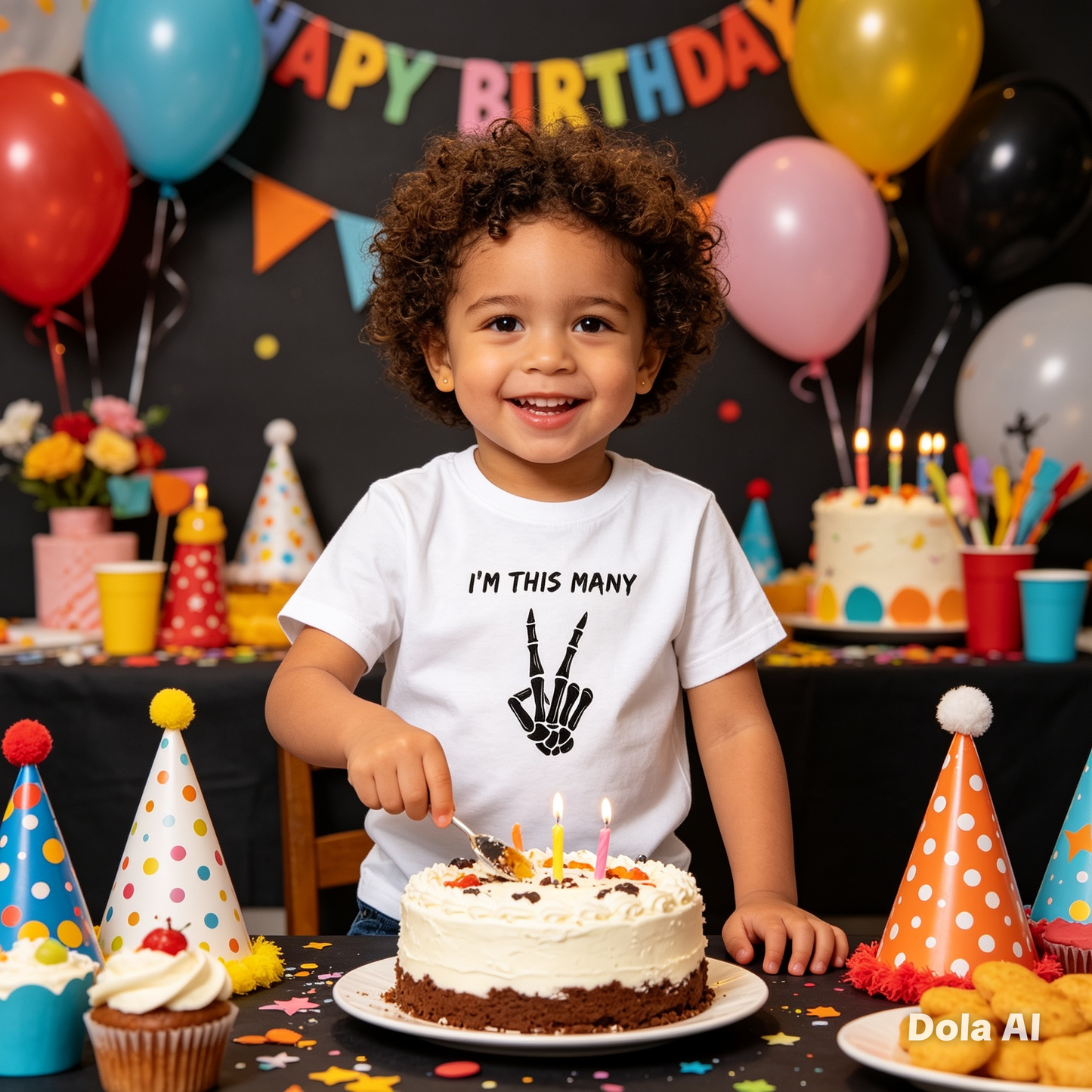 White I’m This Many Skeleton Hand Kids T-Shirt | Funny 2nd Birthday Tee | Cool Minimalist Toddler Top