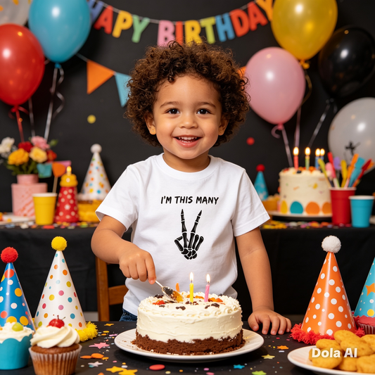 White I’m This Many Skeleton Hand Kids T-Shirt | Funny 2nd Birthday Tee | Cool Minimalist Toddler Top