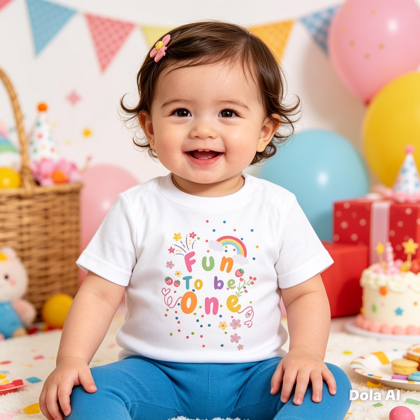 Fun To Be One Pastel Baby T-Shirt – 1st Birthday Rainbow Design