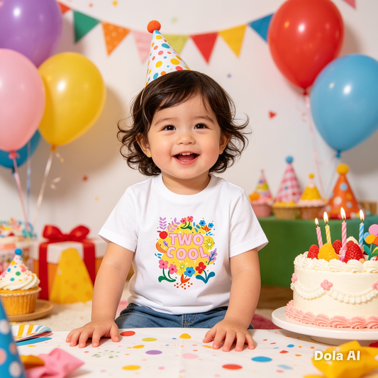 Two Cool Floral Kids T-Shirt | Cute 2nd Birthday Tee | Colorful Flower Toddler Top