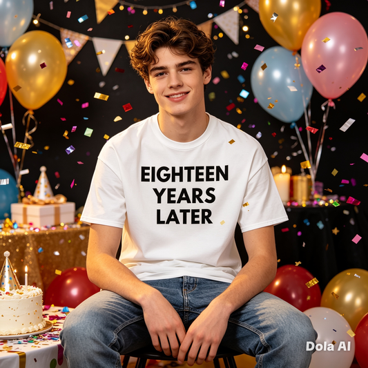 Eighteen Years Later Funny T-Shirt | Adult Humor Graphic Tee | Minimalist Statement Shirt